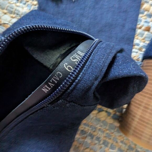 Denim Over The Knee Boots 9 Pointed Toe Distressed Tall Heels Y2K Wood Block Hee - Picture 5 of 10